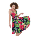 Exotic Hibiscus Flowers Pattern Print Sleeveless Knee Length Dress