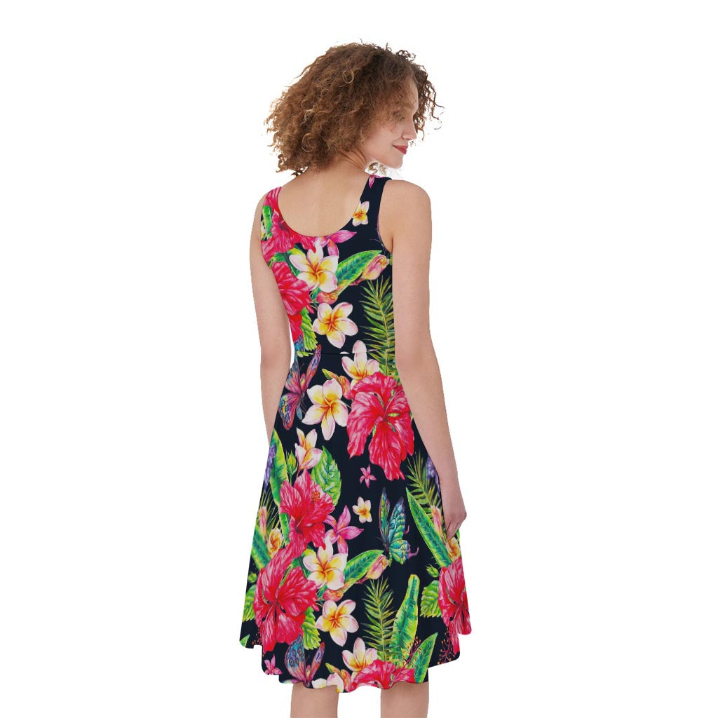 Exotic Hibiscus Flowers Pattern Print Women's Sleeveless Dress