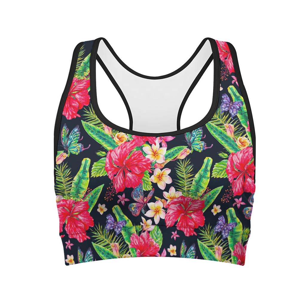 Exotic Hibiscus Flowers Pattern Print Women's Sports Bra