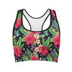 Exotic Hibiscus Flowers Pattern Print Women's Sports Bra