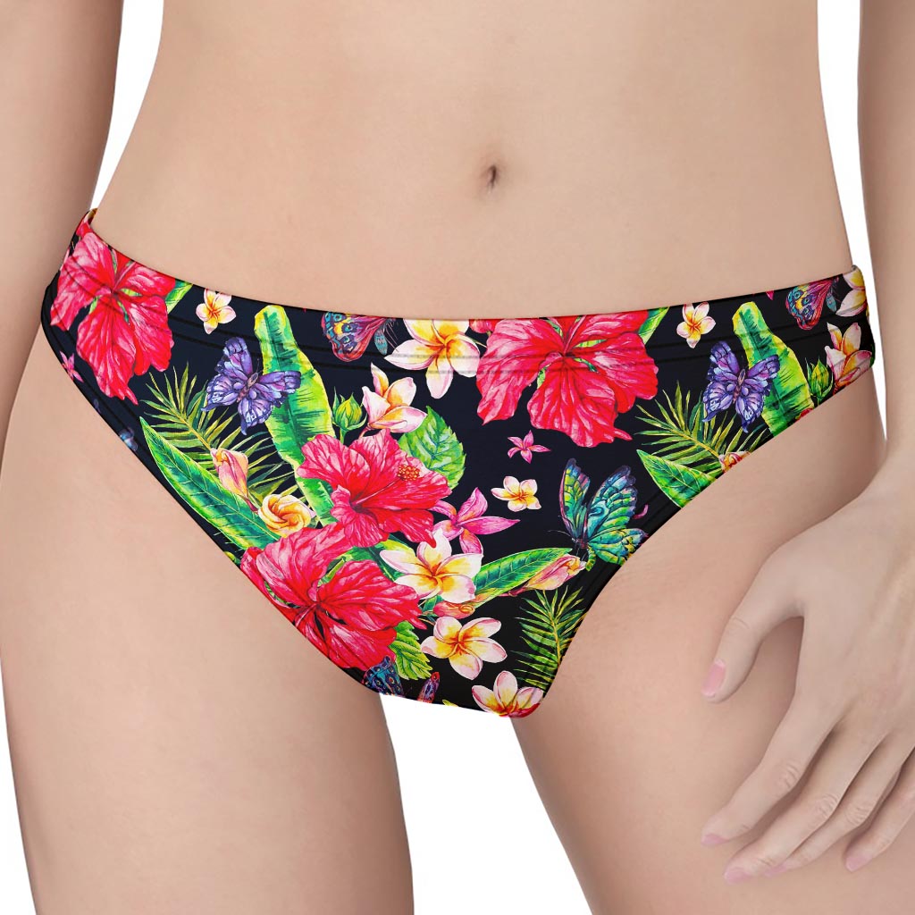 Exotic Hibiscus Flowers Pattern Print Women's Thong