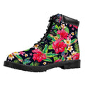 Exotic Hibiscus Flowers Pattern Print Padded Collar Lace Up Boots