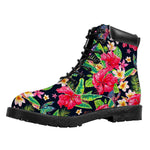 Exotic Hibiscus Flowers Pattern Print Work Boots