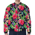 Exotic Hibiscus Flowers Pattern Print Zip Sleeve Bomber Jacket