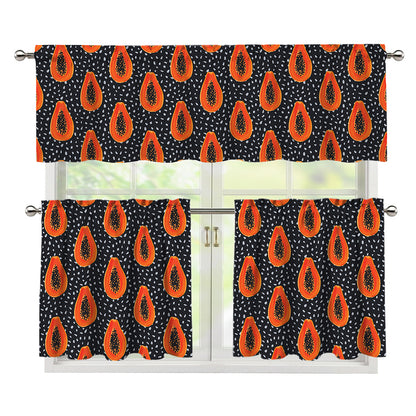 Exotic Papaya Pattern Print 3 Piece Kitchen Curtains