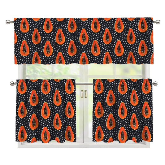 Exotic Papaya Pattern Print 3 Piece Kitchen Curtains