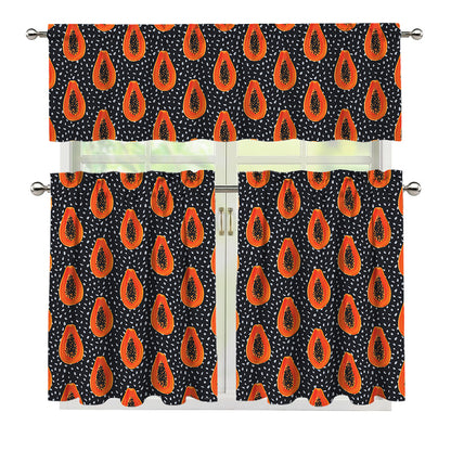 Exotic Papaya Pattern Print 3 Piece Kitchen Curtains