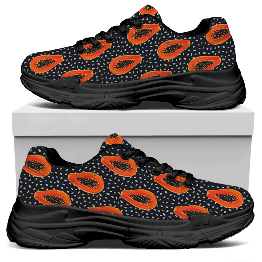 Exotic Papaya Pattern Print Black Chunky Shoes
