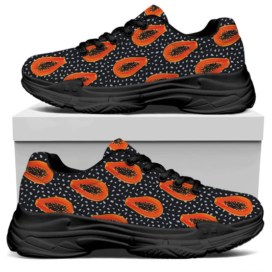 Exotic Papaya Pattern Print Black Chunky Shoes