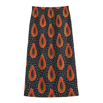Exotic Papaya Pattern Print Cotton Front Slit Maxi Skirt