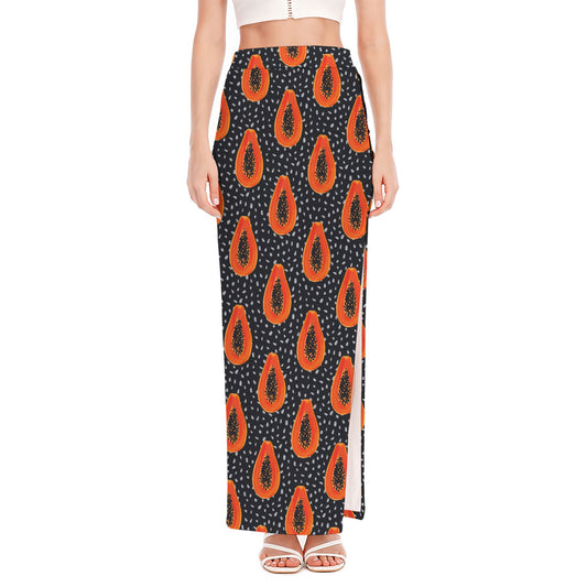 Exotic Papaya Pattern Print High Slit Maxi Skirt