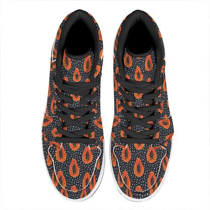 Exotic Papaya Pattern Print High Top Leather Sneakers