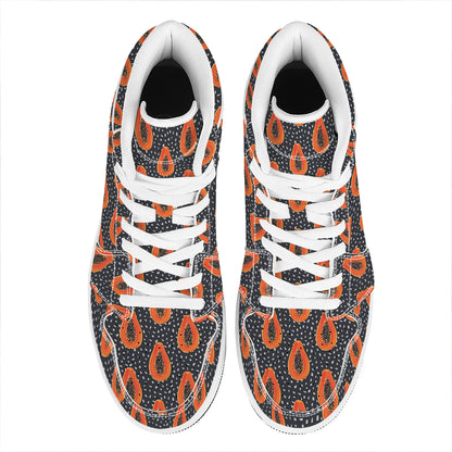 Exotic Papaya Pattern Print High Top Leather Sneakers