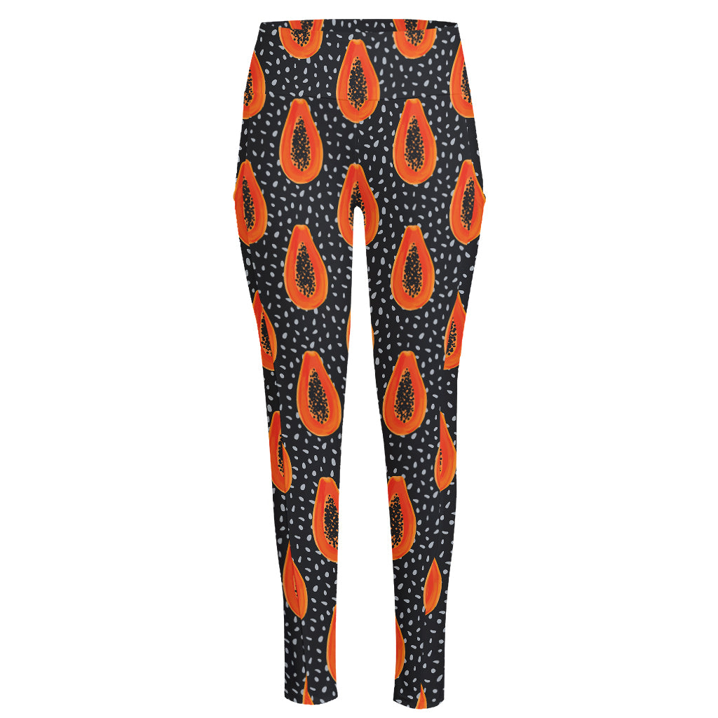 Exotic Papaya Pattern Print High-Waisted Pocket Leggings