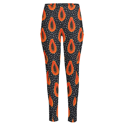 Exotic Papaya Pattern Print High-Waisted Pocket Leggings