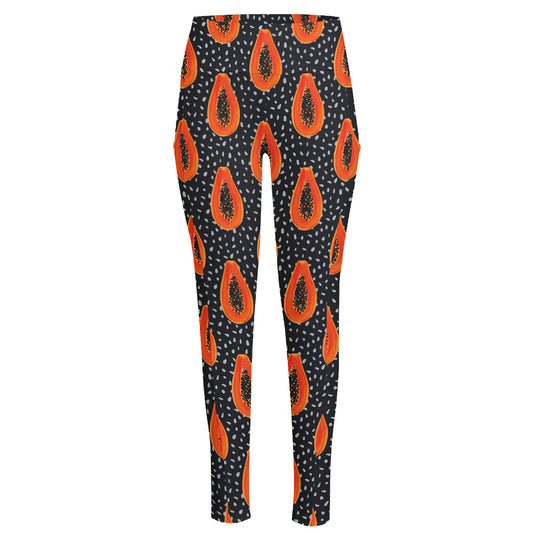 Exotic Papaya Pattern Print High-Waisted Pocket Leggings