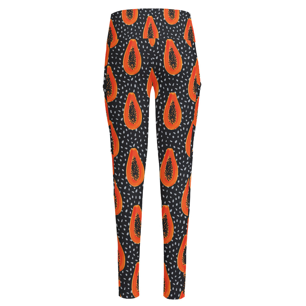 Exotic Papaya Pattern Print High-Waisted Pocket Leggings