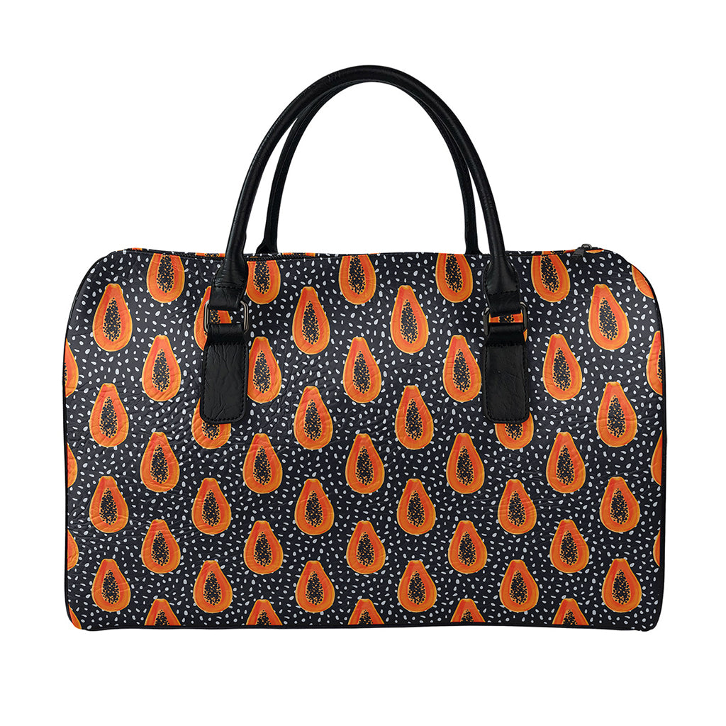 Exotic Papaya Pattern Print Leather Duffle Bag