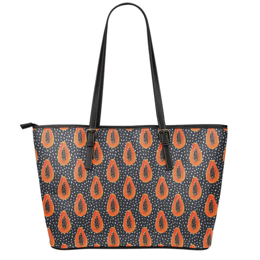 Exotic Papaya Pattern Print Leather Tote Bag