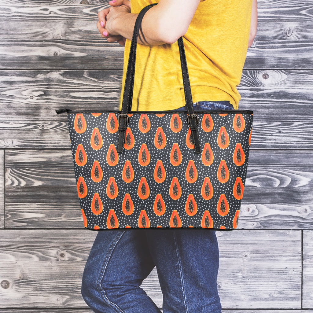 Exotic Papaya Pattern Print Leather Tote Bag