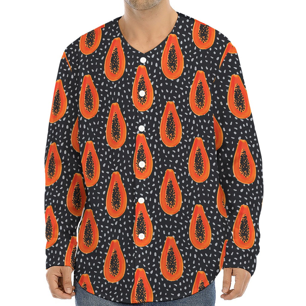 Exotic Papaya Pattern Print Long Sleeve Baseball Jersey