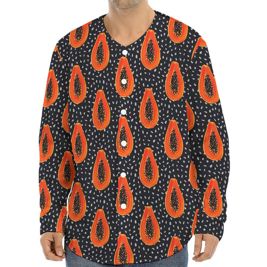 Exotic Papaya Pattern Print Long Sleeve Baseball Jersey