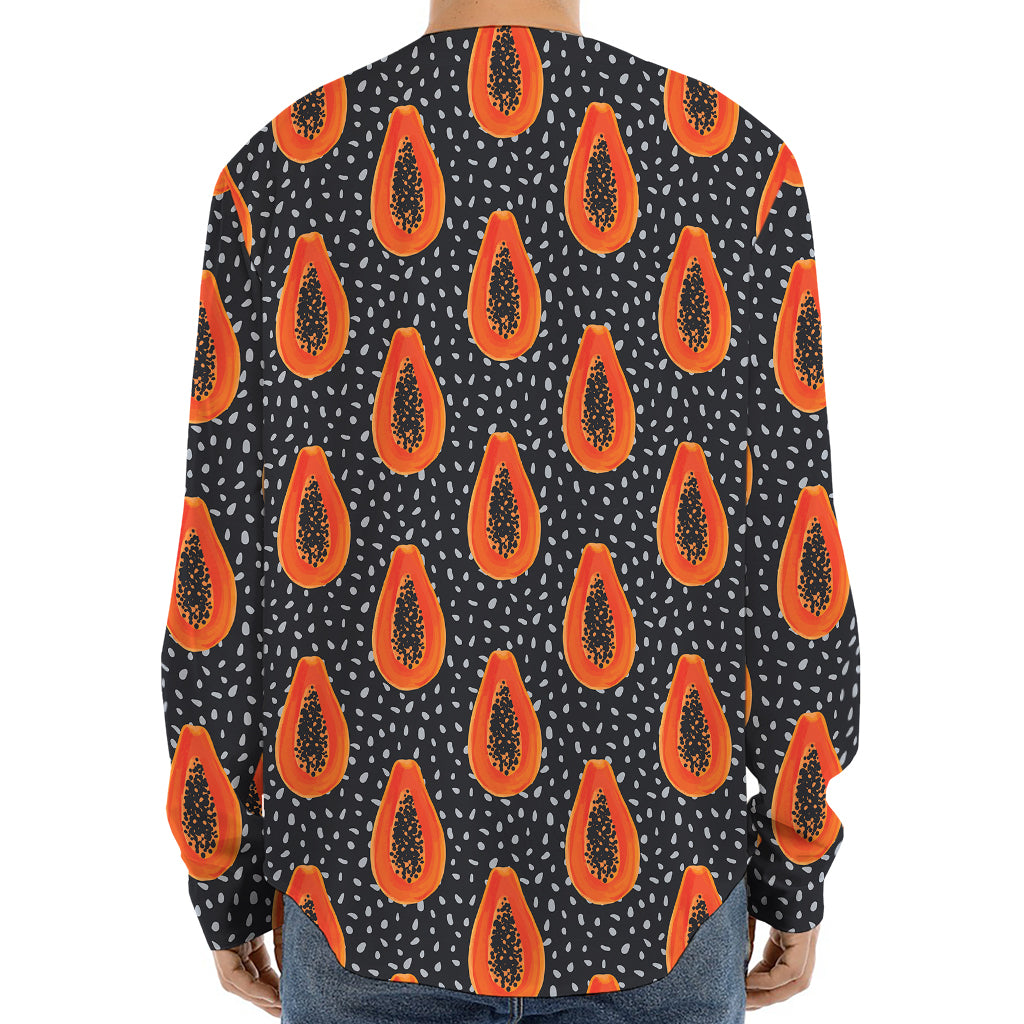 Exotic Papaya Pattern Print Long Sleeve Baseball Jersey