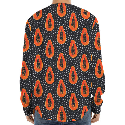 Exotic Papaya Pattern Print Long Sleeve Baseball Jersey