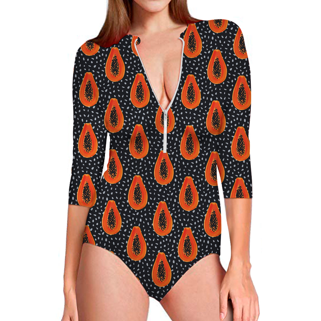 Exotic Papaya Pattern Print Long Sleeve Swimsuit