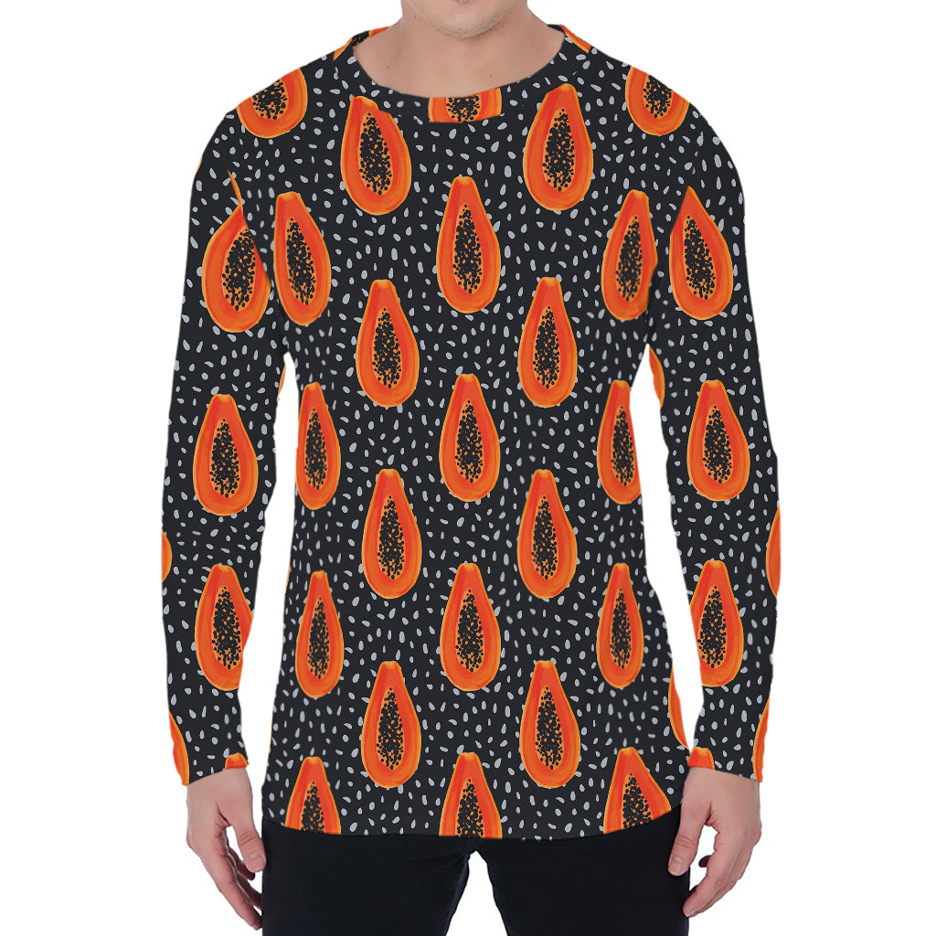Exotic Papaya Pattern Print Men's Long Sleeve T-Shirt