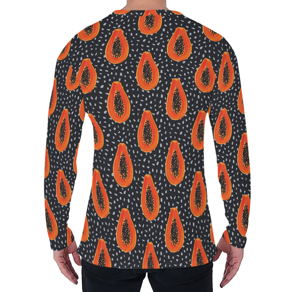 Exotic Papaya Pattern Print Men's Long Sleeve T-Shirt