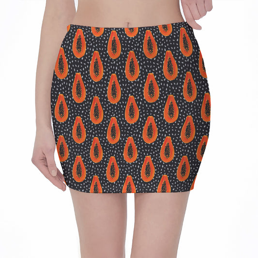Exotic Papaya Pattern Print Pencil Mini Skirt