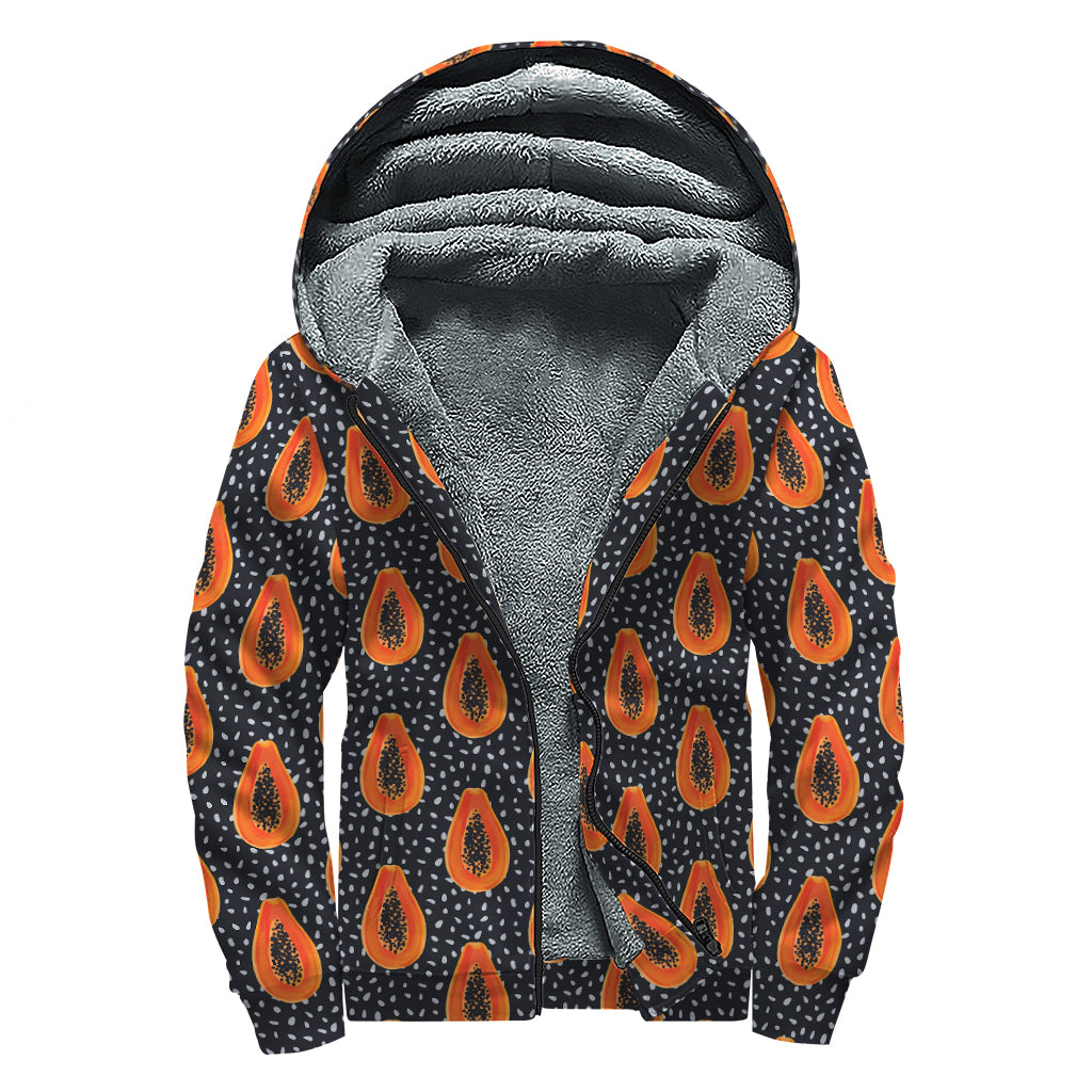 Exotic Papaya Pattern Print Sherpa Lined Zip Up Hoodie