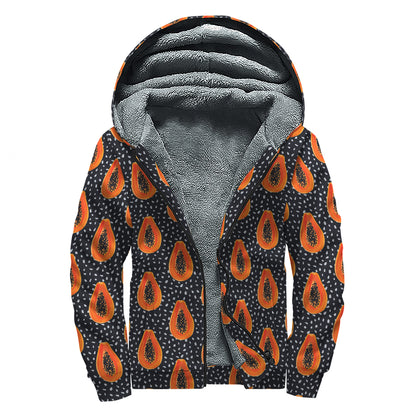 Exotic Papaya Pattern Print Sherpa Lined Zip Up Hoodie