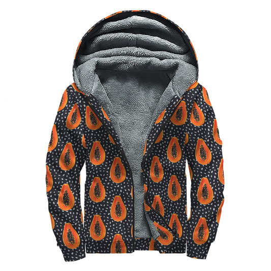 Exotic Papaya Pattern Print Sherpa Lined Zip Up Hoodie