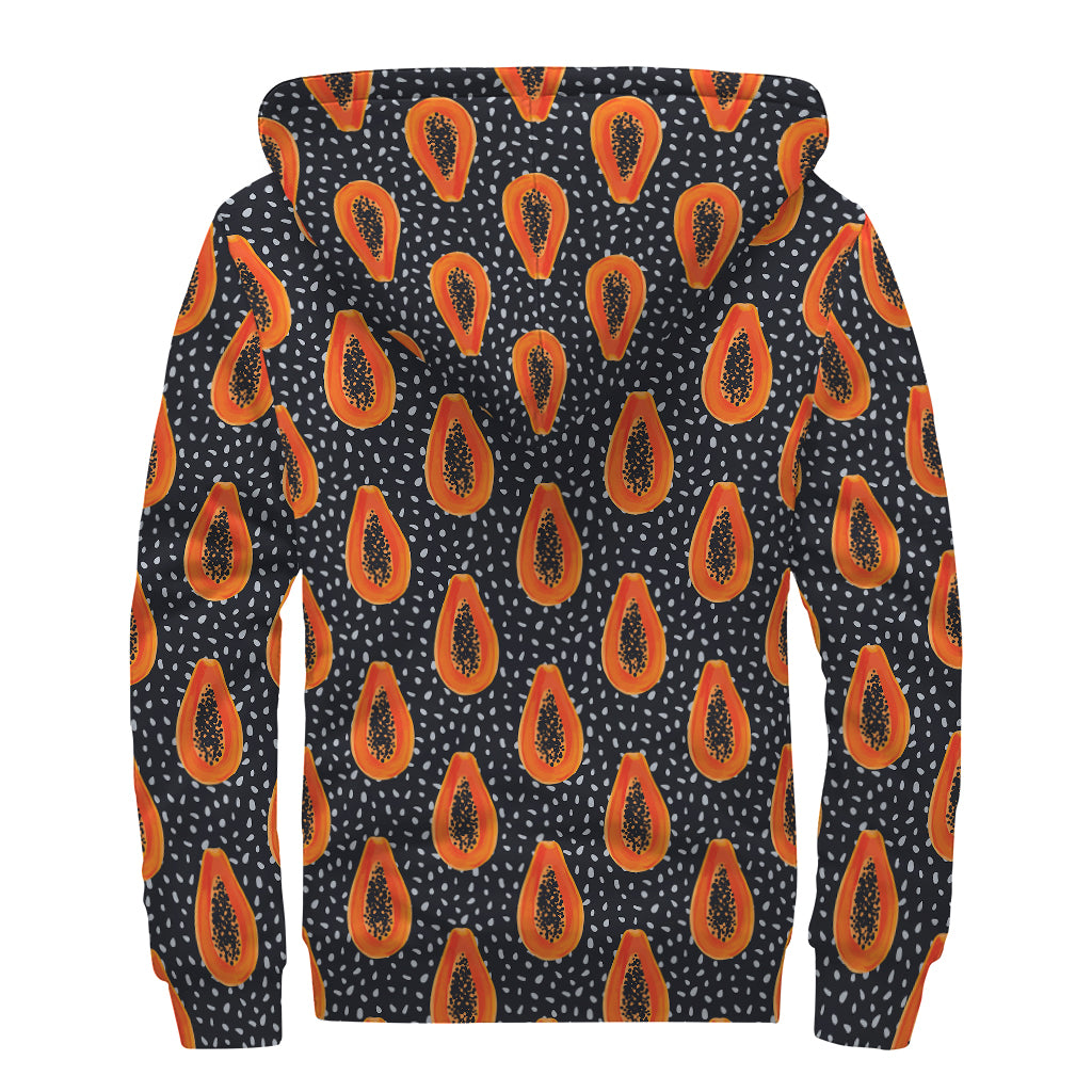 Exotic Papaya Pattern Print Sherpa Lined Zip Up Hoodie