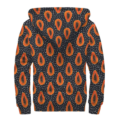 Exotic Papaya Pattern Print Sherpa Lined Zip Up Hoodie