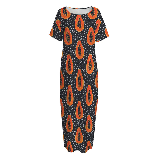 Exotic Papaya Pattern Print Short Sleeve Long Nightdress