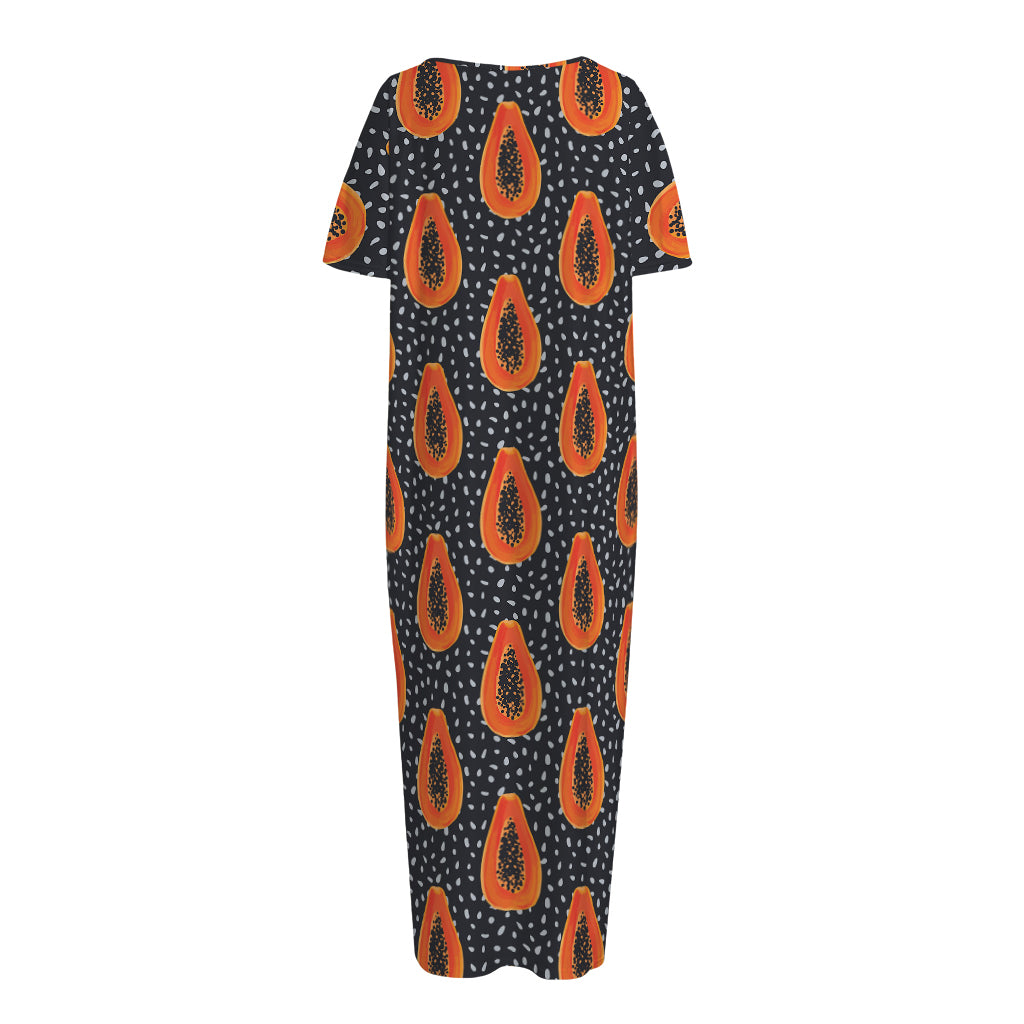 Exotic Papaya Pattern Print Short Sleeve Long Nightdress