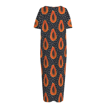 Exotic Papaya Pattern Print Short Sleeve Long Nightdress