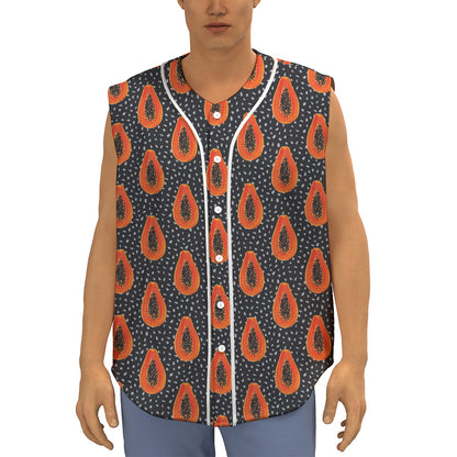 Exotic Papaya Pattern Print Sleeveless Baseball Jersey