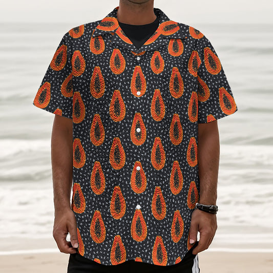 Exotic Papaya Pattern Print Textured Short Sleeve Shirt
