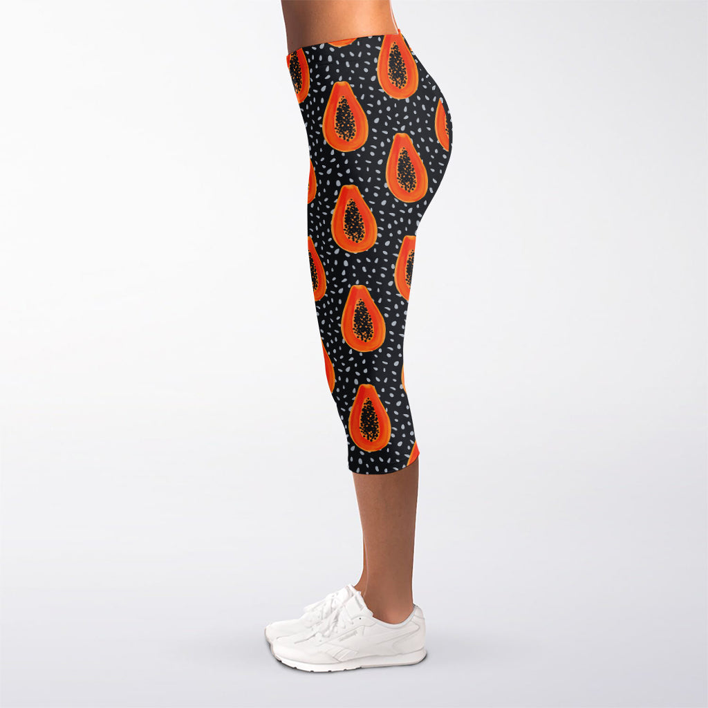 Exotic Papaya Pattern Print Women's Capri Leggings