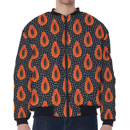 Exotic Papaya Pattern Print Zip Sleeve Bomber Jacket