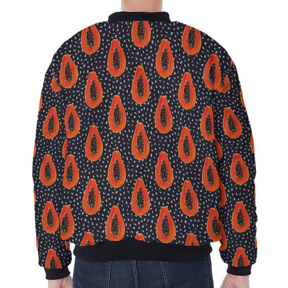 Exotic Papaya Pattern Print Zip Sleeve Bomber Jacket