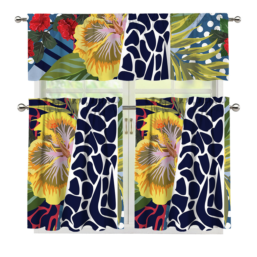 Exotic Patchwork Pattern Print 3 Piece Kitchen Curtains