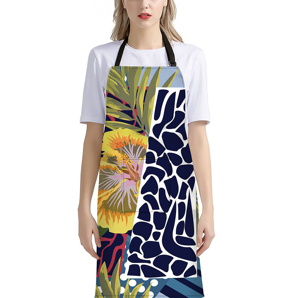 Exotic Patchwork Pattern Print Bib Apron With Pocket
