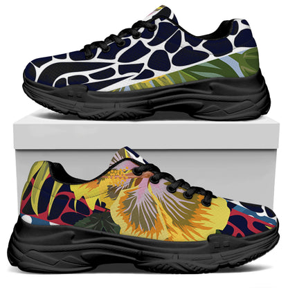 Exotic Patchwork Pattern Print Black Chunky Shoes