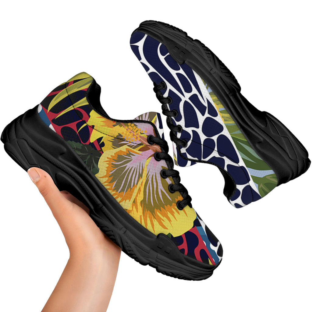 Exotic Patchwork Pattern Print Black Chunky Shoes