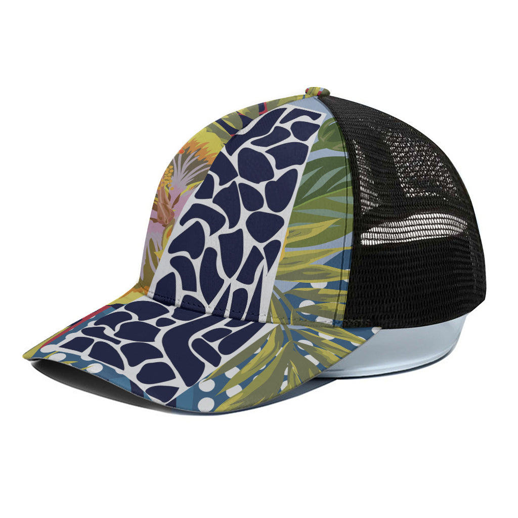 Exotic Patchwork Pattern Print Black Mesh Trucker Cap